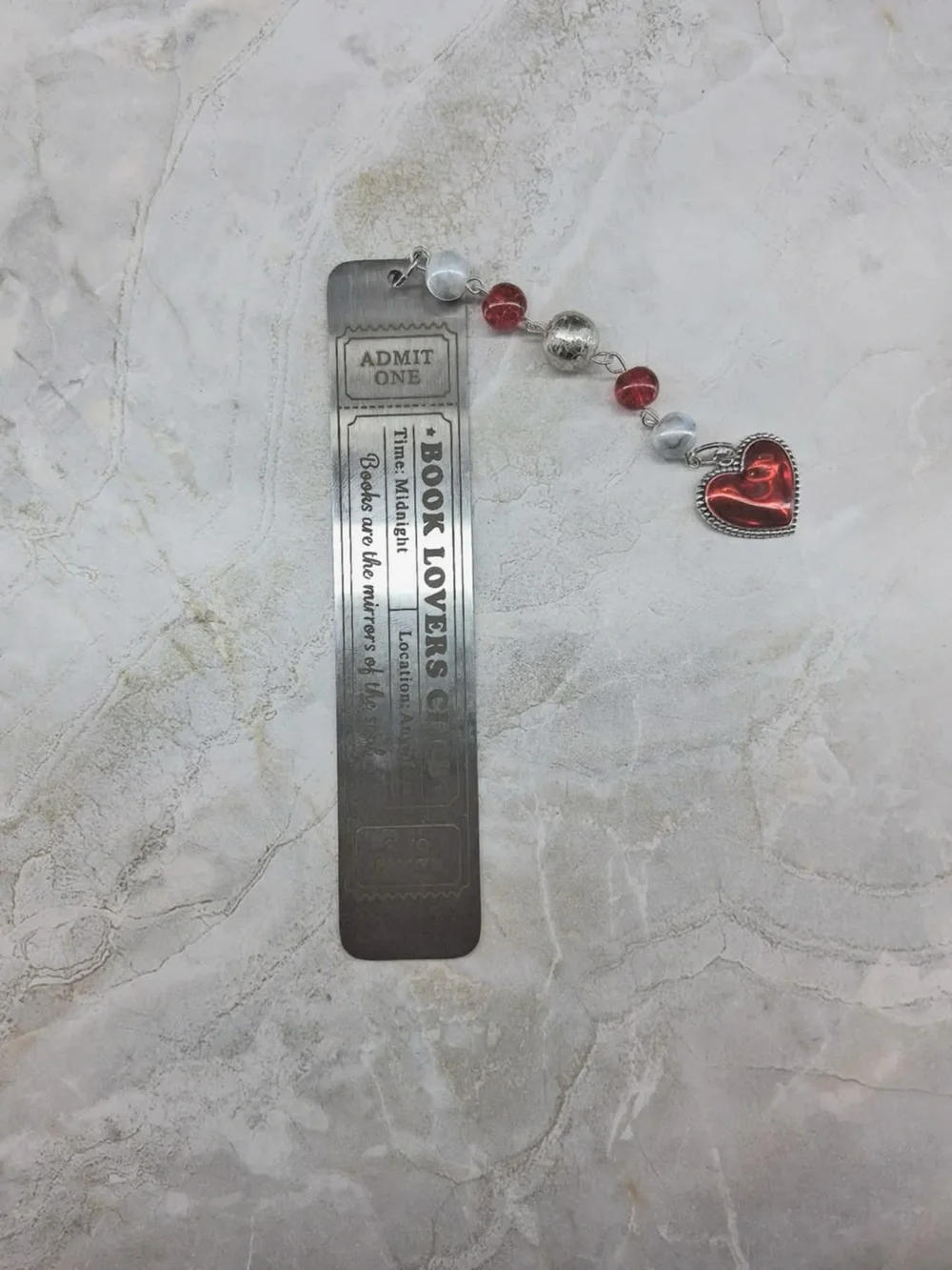 Hand Crafted Silver Bookmark with Red Heart Charm